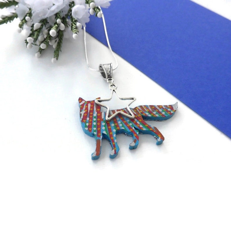 Fox necklace hand painted original animal wooden jewellery image 0
