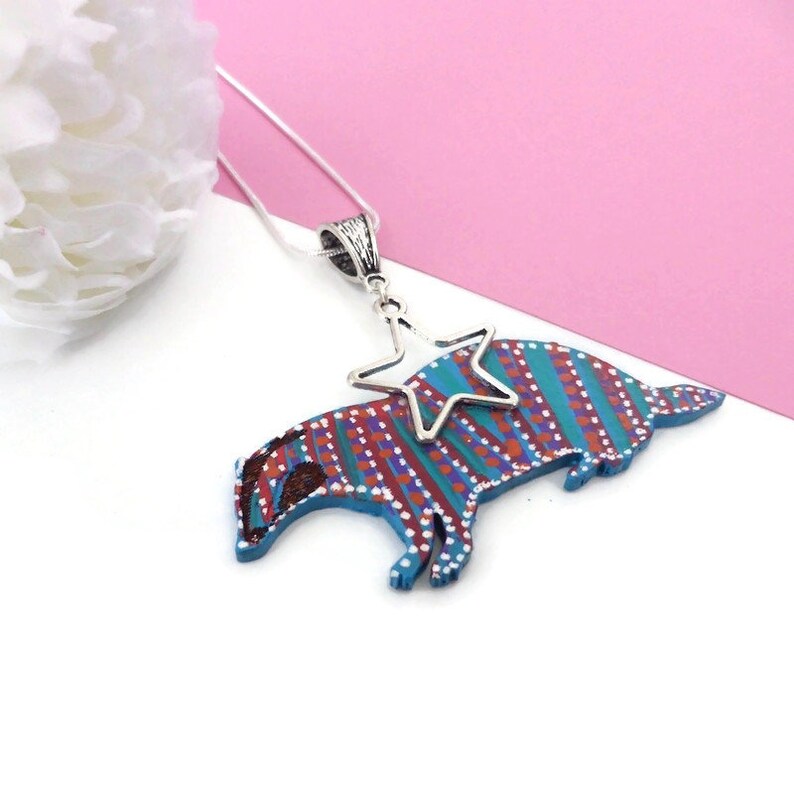 Badger necklace hand painted original animal wooden jewellery image 8