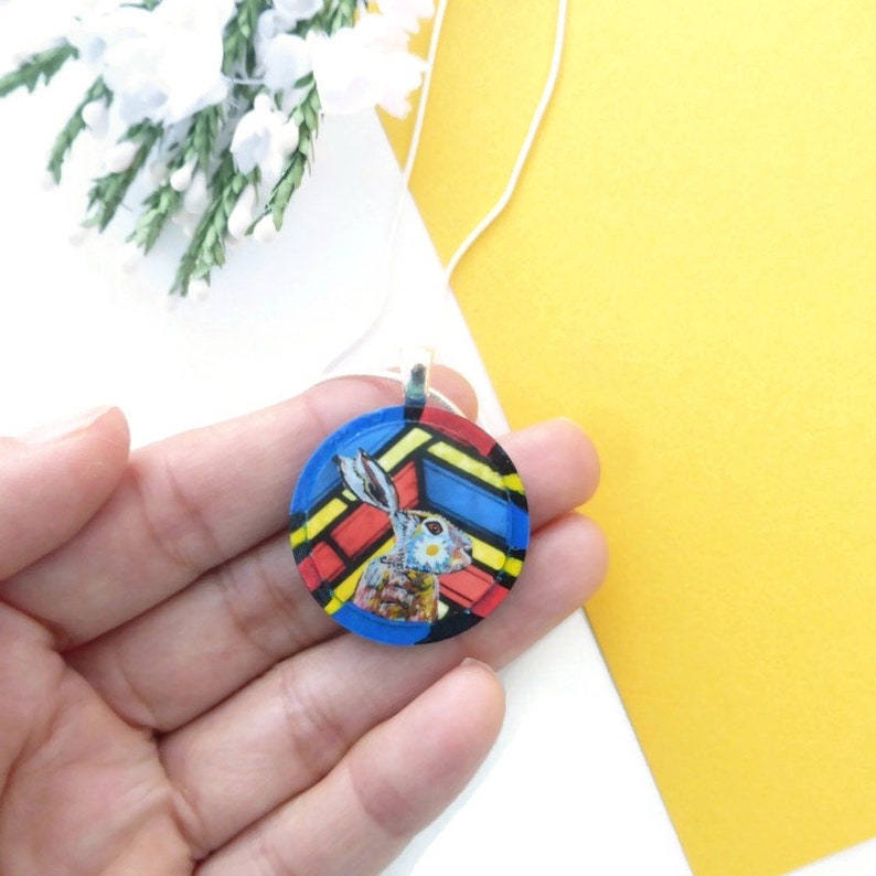 Hare necklace hand painted original animal wooden jewellery image 5