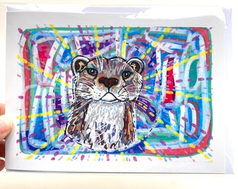 Otter Art Card, Blank Wildlife Greeting Card