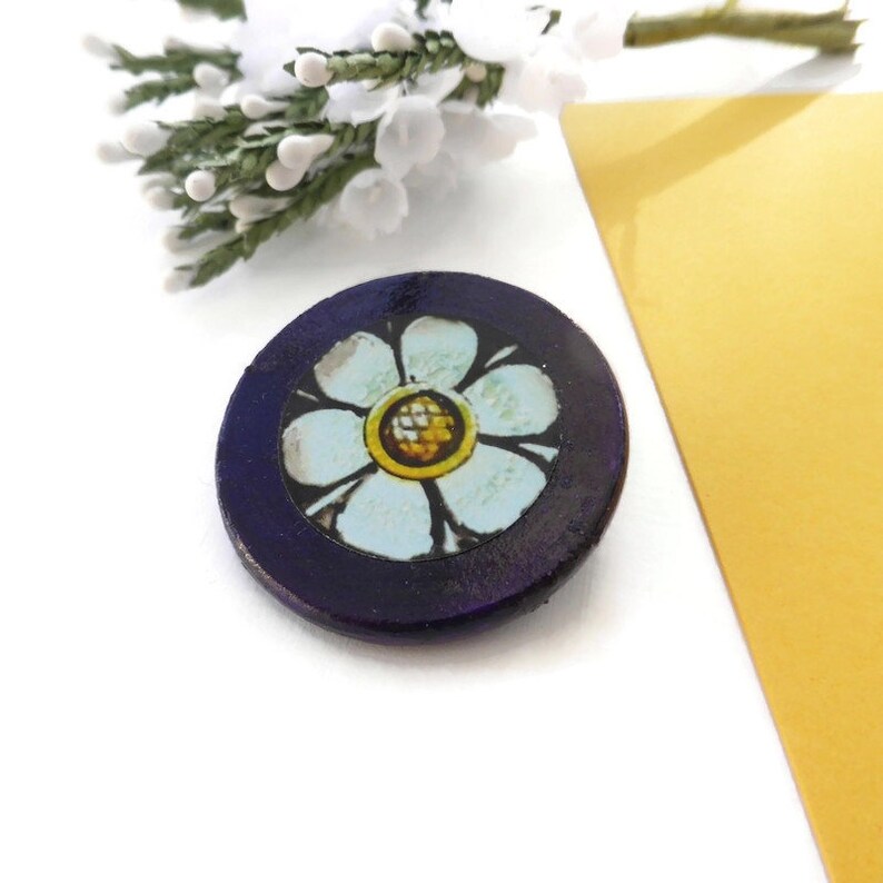 Flower brooch on wood original flower jewellery image 1