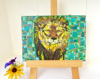 Original lion big cat painting on wood, African animal wall art wildlife painting, animal picture home decor, one of a kind wildlife art
