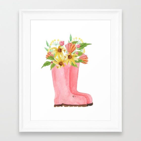 Spring Art Print Rain Boots Watercolor floral Spring | Etsy Spring Art Print Rain Boots Watercolor floral Spring | Etsy