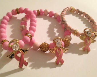 Pink Breast Cancer Awareness Angel Bracelet