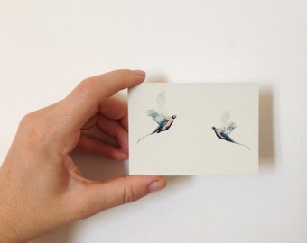 Flying Bird ACEO Card, Art Trading Card, Bird Art Print