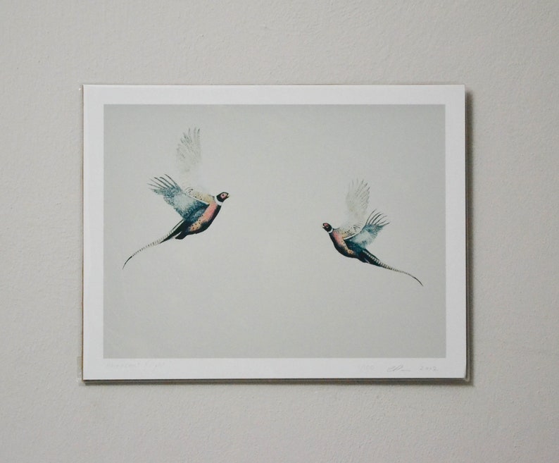 Flying Pheasants, Bird Art Print, Bird Illustration, limited edition print of original drawing image 2