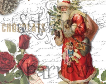 ¡Mi hoja de collage victoriano de Papá Noel con rosas para tu ARTE!