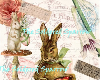 Collage de primavera de conejito de pascua: ¡original para tu arte!