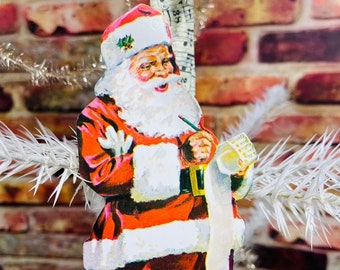 Vintage Die-Cut Jolly Santa-Bank Advertisement Ornament-Unpunched-Paper doll