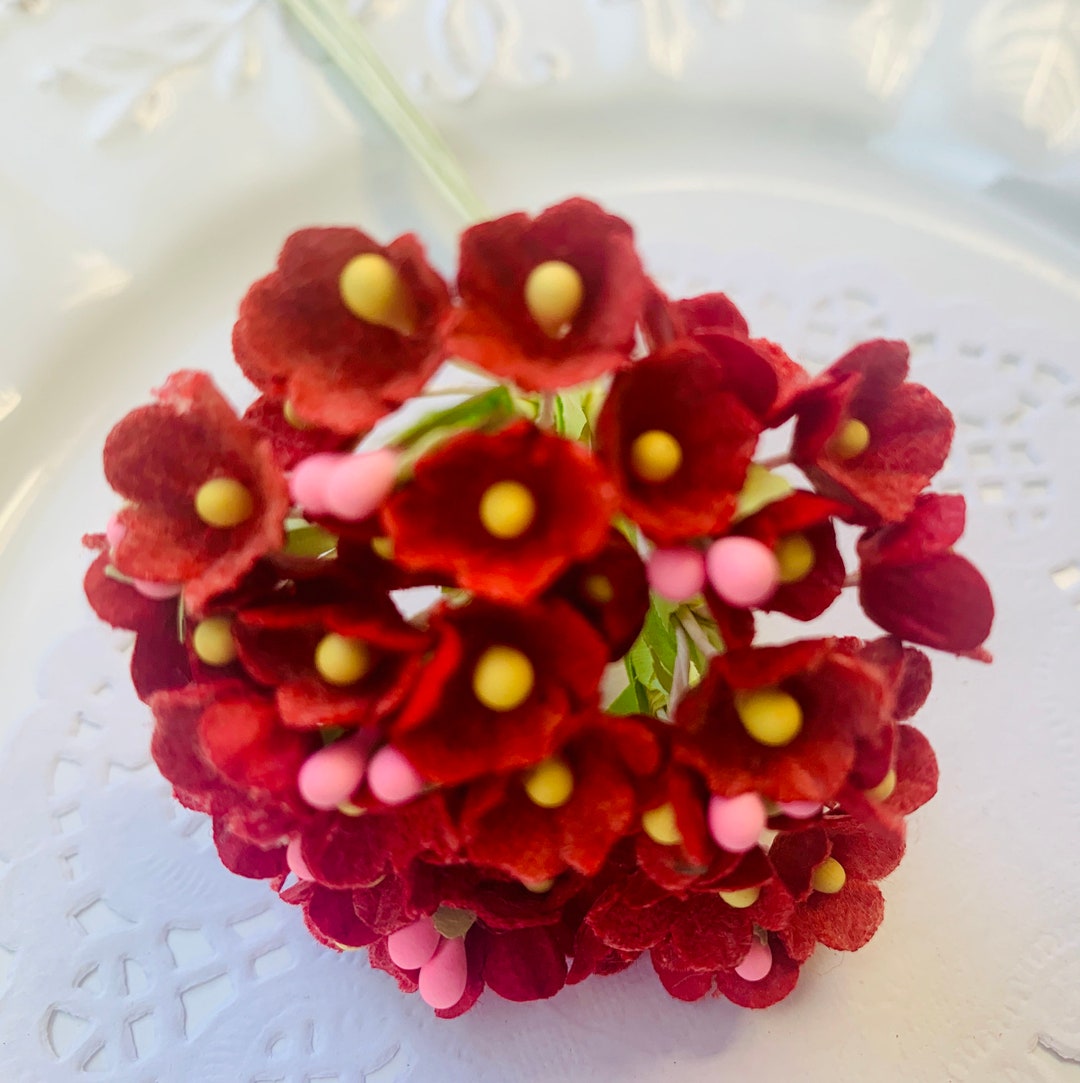 Flower Bundle NEW Red 8 Stem New Vintage Type Tiny