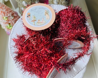 Vintage Tinsel Garland NEW 12 ft Spool-6 Colors. Old Fashioned Tinsel Trim-Mini garland-Victorian Red