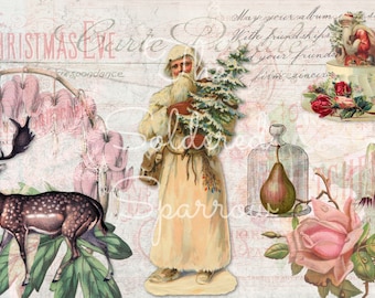 ¡Mi hoja de collage de Pink Sugar Santa para tu ARTE! ¡Papá Noel rosa! Hoja de collage digital