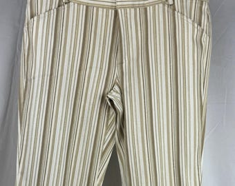 Identify Womens Tan White Striped Metallic Lurex Dress Pants Size 8 Bootcut