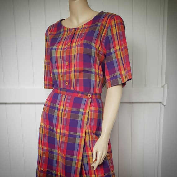 Vintage plaid rainbow skirt and blouse set