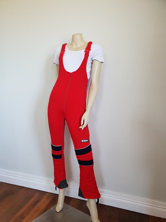 Jet set vintage ski overalls fire engine red, navy