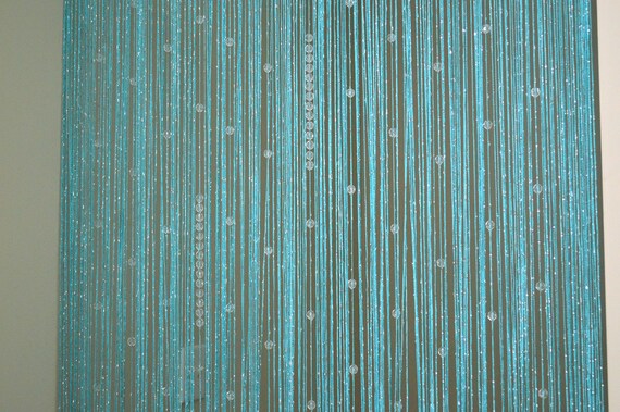 Turquoise Beaded Curtain With Silver Metallic Thread Etsy