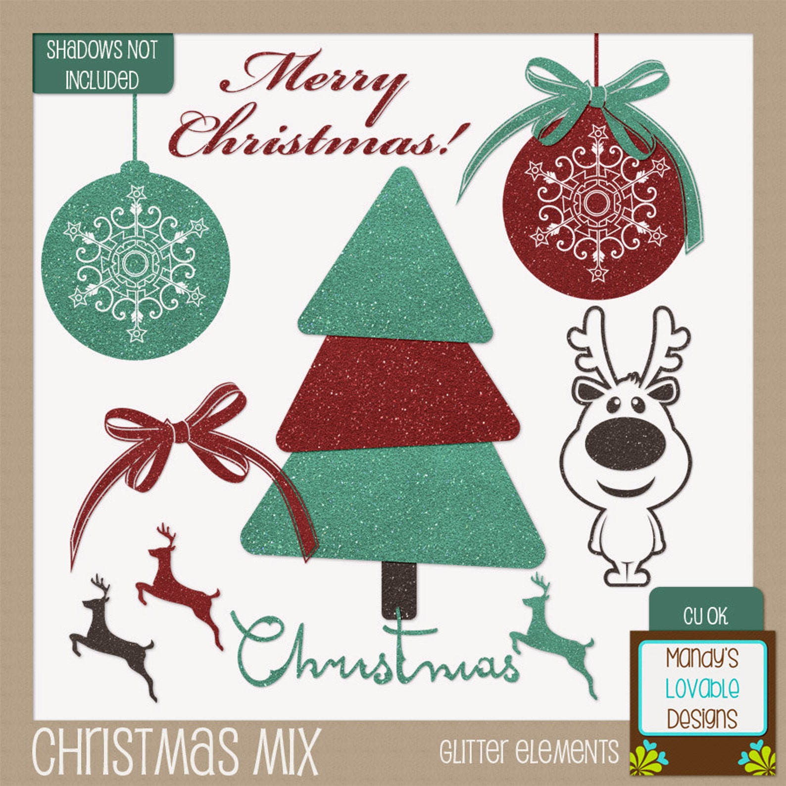 Glitter Christmas Clipart Set Red Green Sparkle Christmas - Etsy
