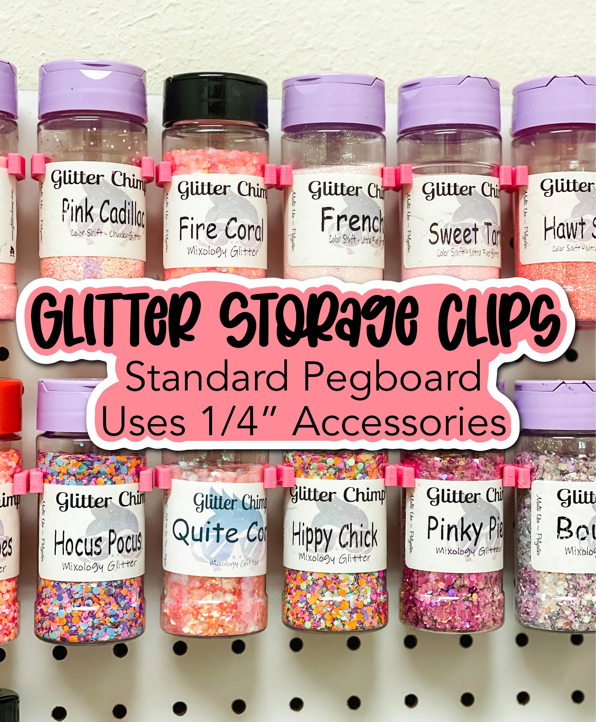 CUSTOM 3D Printed Glitter Storage, Organizer Hooks Made to Fit Standard