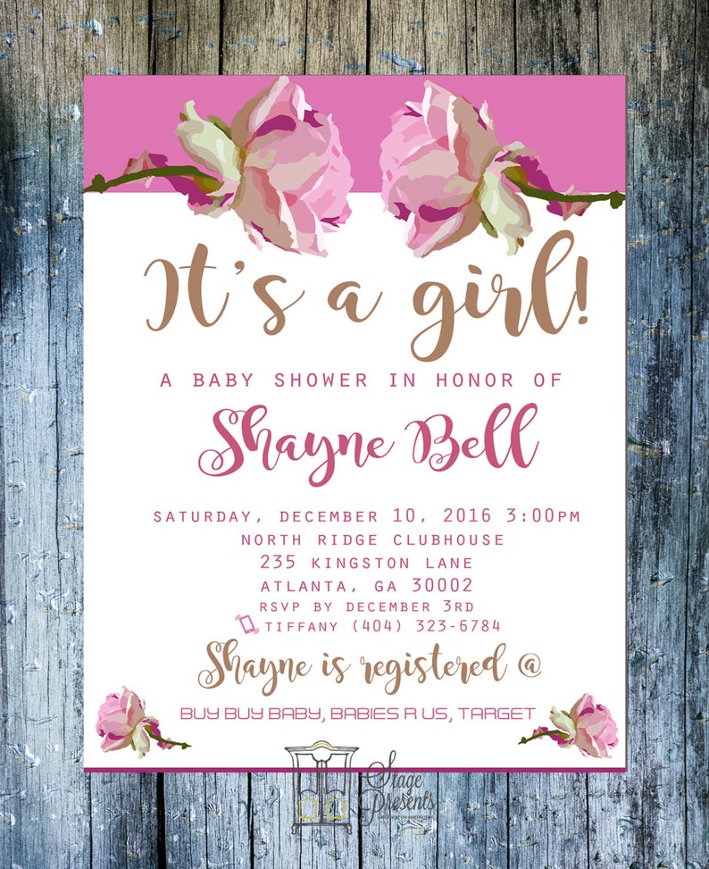 Rose Baby Shower Invite Printable 5x7 Customized Baby Shower Etsy