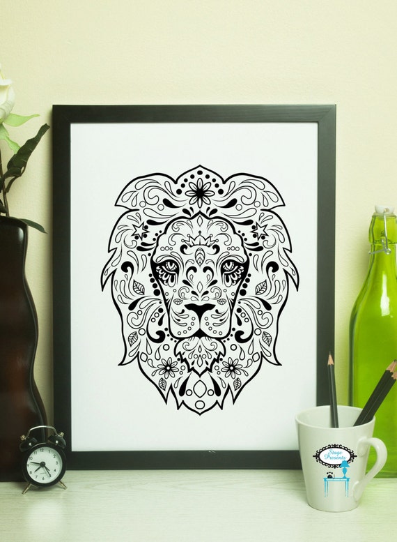 Sugar Skull Lion Print Instant Download 8x10 Digital Art | Etsy