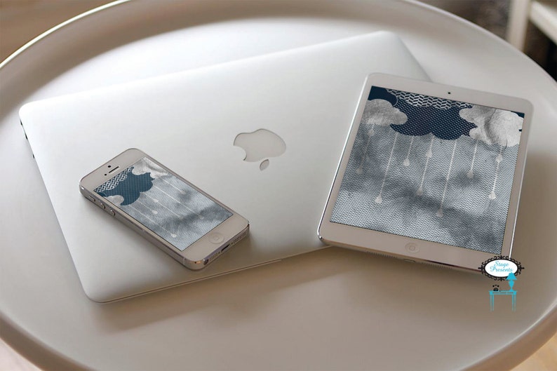 Clouds And Rain Blue Silver Foil Cell Phone Tablet