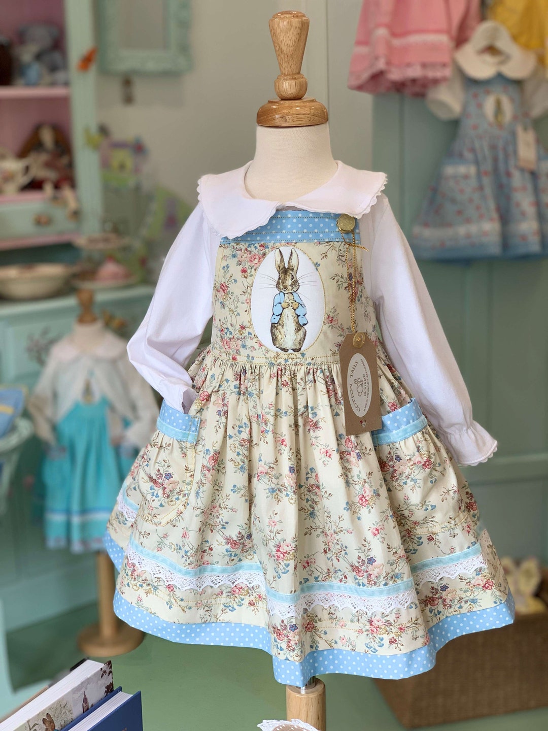 Peter Rabbit Pinafore Dress Baby Blue & Floral Cotton ... - Etsy