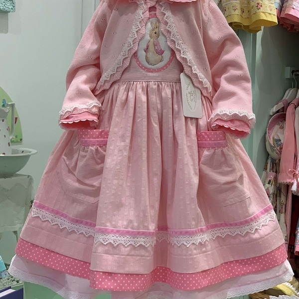 Flopsy Bunny Pinafore Dress, with Pettycoat and Peter Pan Top & Cotton Lace Cardigan ... approx 2-4 years