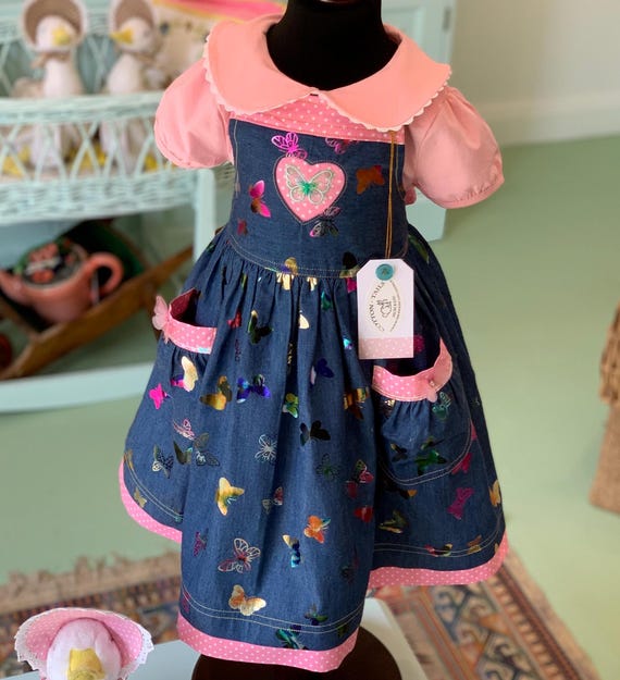 Butterfly Chambray Denim Pinafore - Etsy