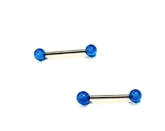 Blue Turquiose Acrylic Nipple Jewlery - 1 Pair - 16G Straight Barbell 12mm Long 1/2 Nipple Piercings Body Jewlery Straight Barbell