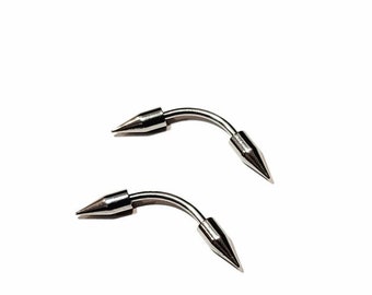 Pick Lot - 16G Spiked Eyebrow / Nipple  Labret Curved Barbell - Banana Body Piercing 10mm Long