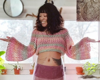 Crochet bell sleeve crop top 2025