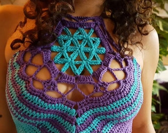 Crochet Flower Of Life WRITTEN PATTERN/Crochet Boho Halter Top/Crochet Yoga Wear/Crochet Summer Halter Top//Hippie Crochet Halter Top