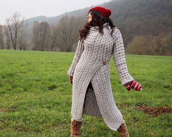 Häkeln Sie Strickjacke geschrieben Muster/Häkeln Mantel/Häkeln langen Mantel/Häkeln Winter Cardi/Elegante Strickjacke/Häkeln Winter Kleidung