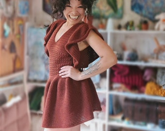 PATTERN Crochet top and mini dress with puffy sleeves  70s Inspired/Summer Crochet Ra Ra skirt mini dress