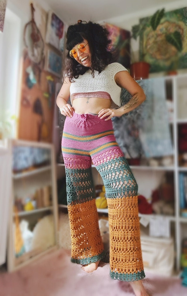 Crochet WRITTEN PATTERN pants/Retro Crochet shorts/Boxer/Hippie pants image 2