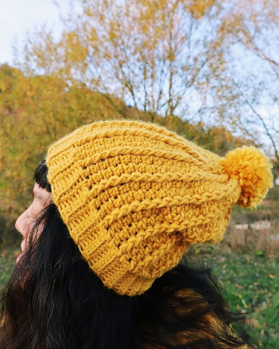 Mariposa’s Handmade Beanie Crochet Boho Adult Winter Beanie Hat Mustard Yellow Mariposa main image 2