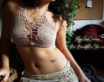 Crochet bralette pattern/Festival halter top/Bikini top/Swim wear/Yoga clothing/Beach wear/Origianl written pattern by MayaLunaCorazon