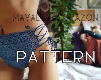 Crochet panties/Bikini bottom/High waisted underwear/Lace up/70s crochet fashion ~ Written pattern