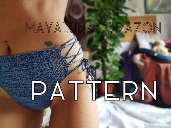 Crochet Panties/bikini Bottom/high Waisted Underwear/lace Up/70s