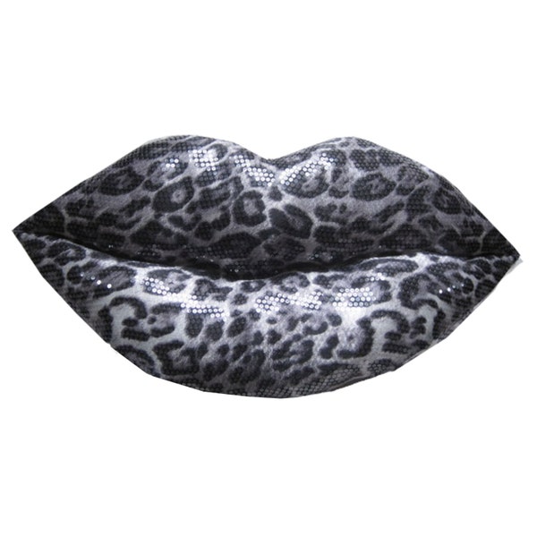 Lip Shaped Pillow, Cheetah, Sequin Kisses- Decorative Pillow, Cheetah Print, Animal Print