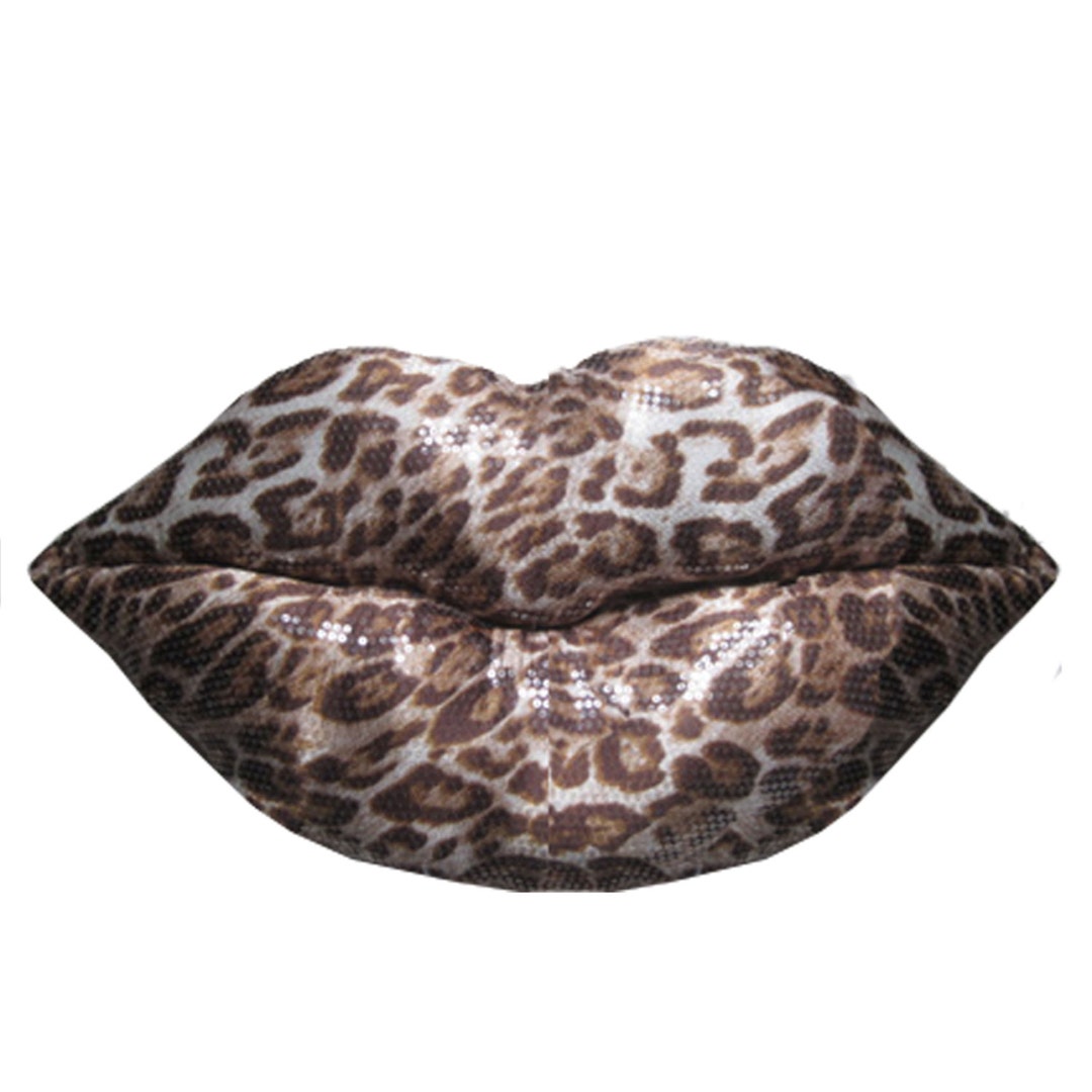 Lip Shaped Pillow Cheetah Print Hot Lips Pillow Sequin Etsy