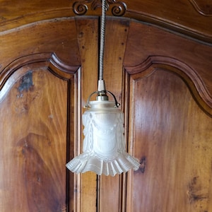 Antique French tulip glass pendant light in neutral shade