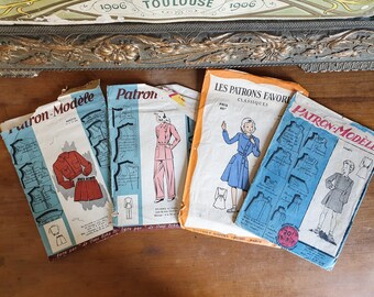 set van 4 vintage Franse naaipatronen