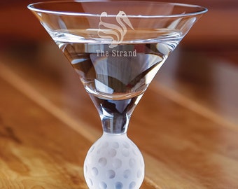Set/2 - Fairway Cosmopolitan - 7 oz Crystal Glass - Frosted Golf Ball Base - Personalized Gift Engraved