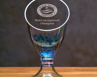 Galaxy Trophy Vase - 10" Tall Crystal Vase - Blue Accent Color - Personalized Gift Engraved