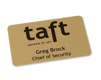 Name Badge Gold Aluminum with Magnetic Backing is Lightweight - and No Holes in Clothing