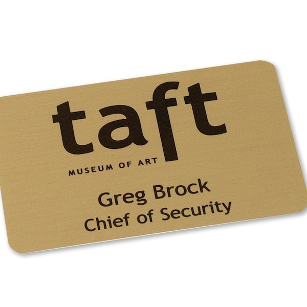 Name Badge Gold Aluminum with Magnetic Backing is Lightweight - and No Holes in Clothing