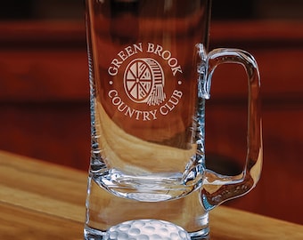 Set/2 - Fairway Pub Mug - 16 oz Crystal w/Frosted Golf Ball Impression - Personalized Gift Engraved