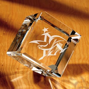 Cornerstone Cube - Premium Paperweight Optical Crystal - Personalized Gift Engraved