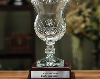 Large Lead Crystal Trophy - Includes Separate Wood Base - Personalized Gift Engraved